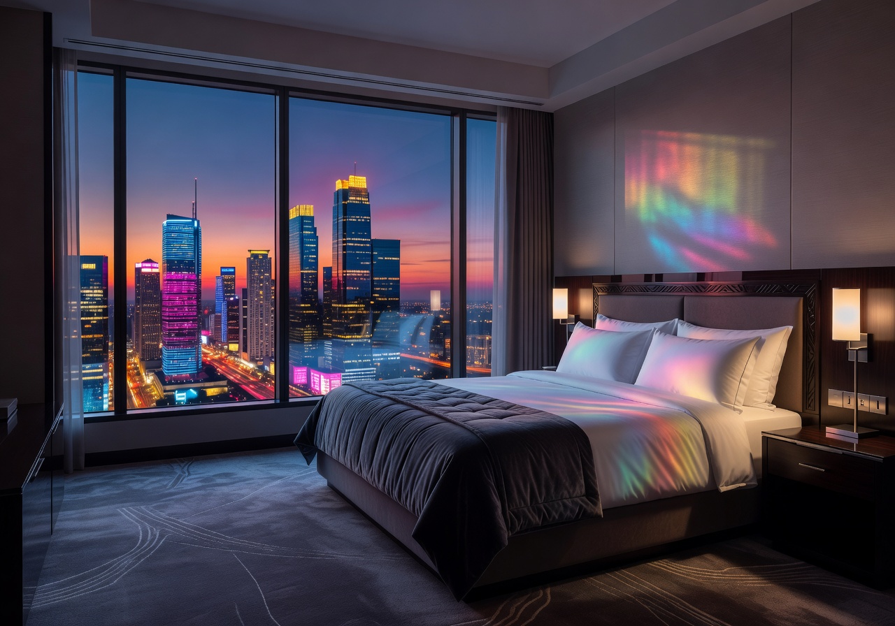 Aurora Deluxe King hotel room with skyline view