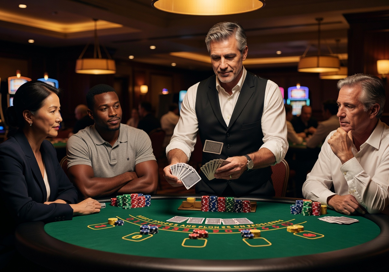 Blackjack card table demonstration