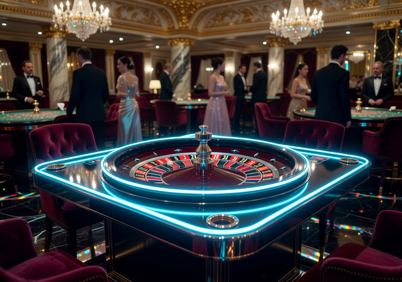 Neon roulette table at luxury casino